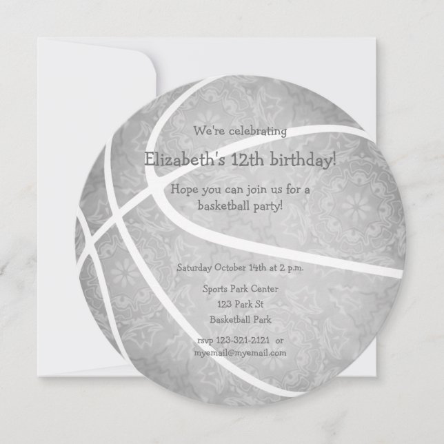 light grey girly basketball sports birthday announcement (Front)
