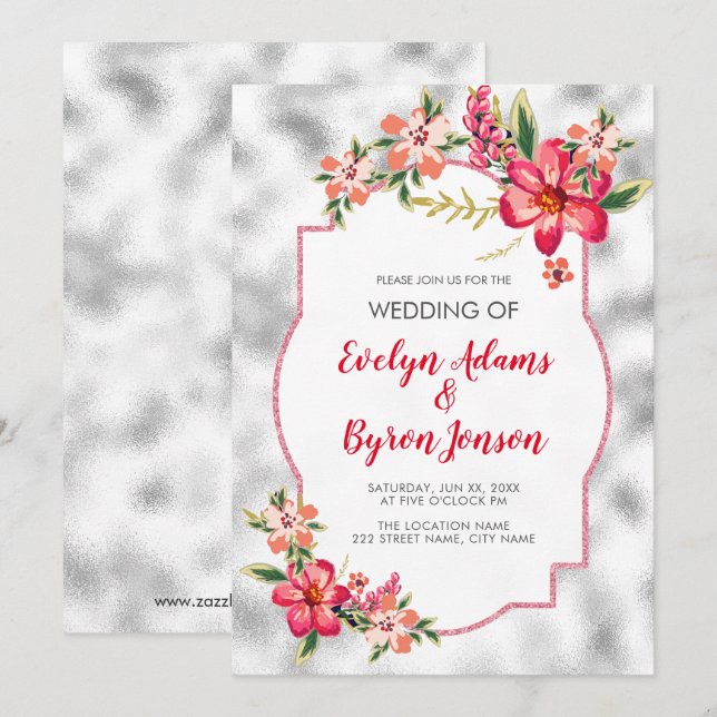Light Grey Glass And Flowers Wedding Invitation (Front/Back)