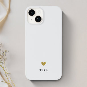 Light Grey Gold Heart Monogram Case-Mate iPhone 14 Case