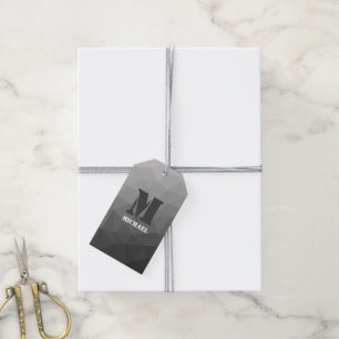 Light grey gradient geometric mesh Monogram Gift Tags