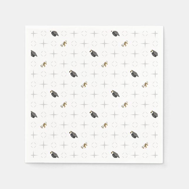 Light Grey Graduation Caps and Diploma Pattern Napkin (Front)