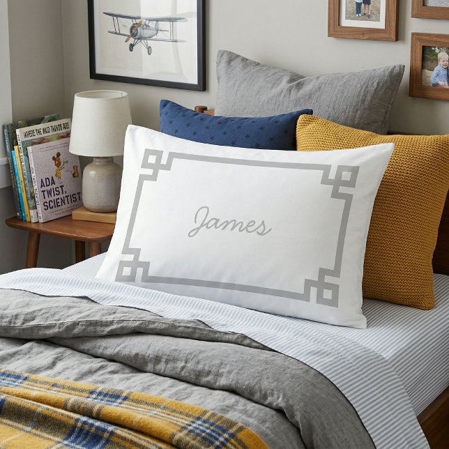 Light Grey Greek Key Monogram Standard Pillow Case (Creator Uploaded)