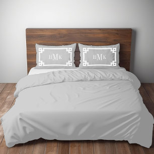 Light Grey Greek Key Monogram Standard Pillow Case