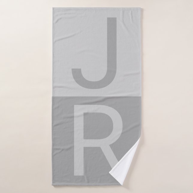 Light Grey & Grey Modern Initials Monogram Bath Towel Set (Bath Towel)