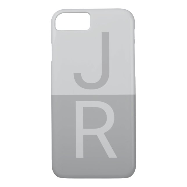 Light Grey & Grey Modern Initials Monogram Case-Mate iPhone Case (Back)