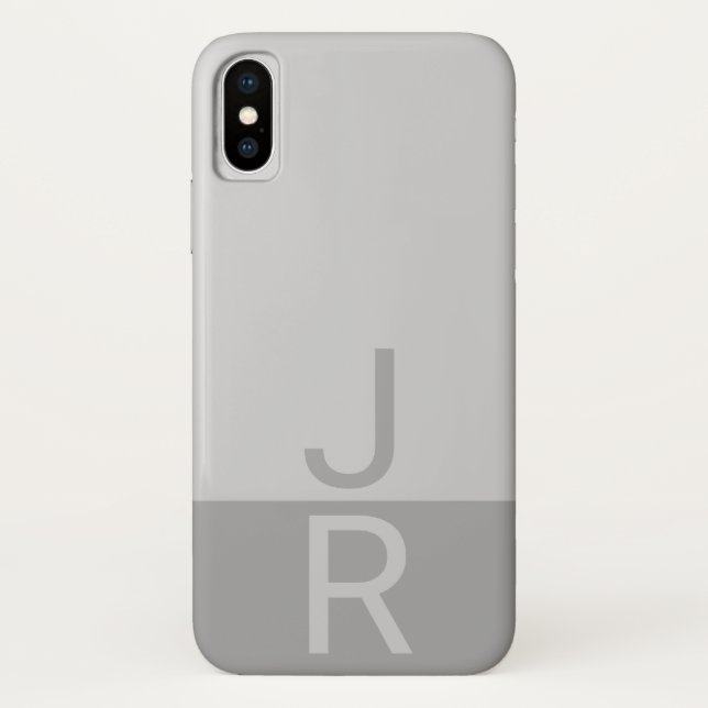 Light Grey & Grey Modern Initials Monogram Case-Mate iPhone Case (Back)