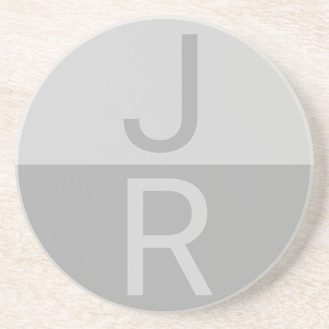 Light Grey & Grey Modern Initials Monogram Coaster (Front)