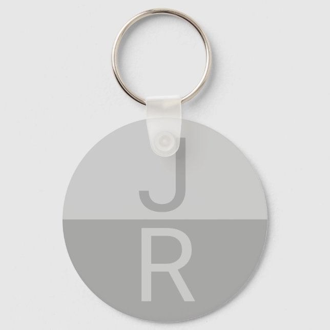 Light Grey & Grey Modern Initials Monogram Key Ring (Front)