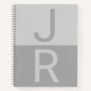 Light Grey & Grey Modern Initials Monogram Notebook