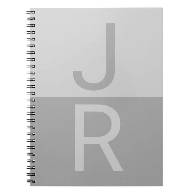 Light Grey & Grey Modern Initials Monogram Notebook (Front)