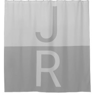 Light Grey & Grey Modern Initials Monogram Shower Curtain