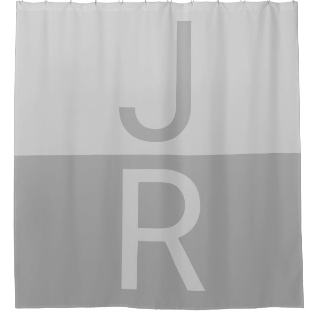 Light Grey & Grey Modern Initials Monogram Shower Curtain (Front)