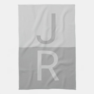 Light Grey & Grey Modern Initials Monogram Tea Towel