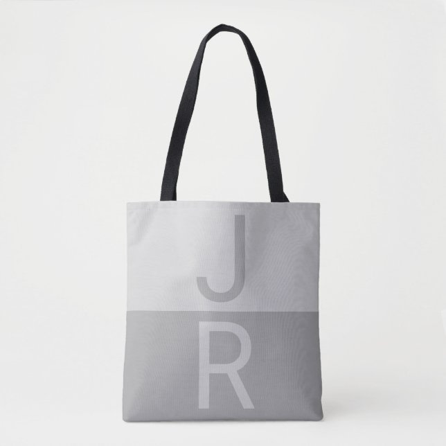Light Grey & Grey Modern Initials Monogram Tote Bag (Front)