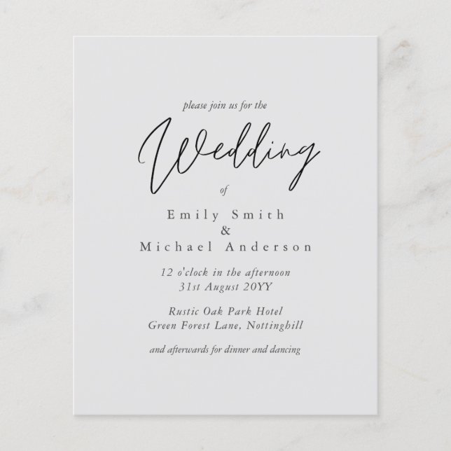 Light Grey Grey Script Typography Budget Wedding (Front)