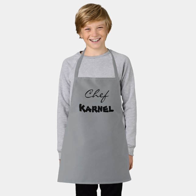 Light Grey Kids name  Apron (Worn)