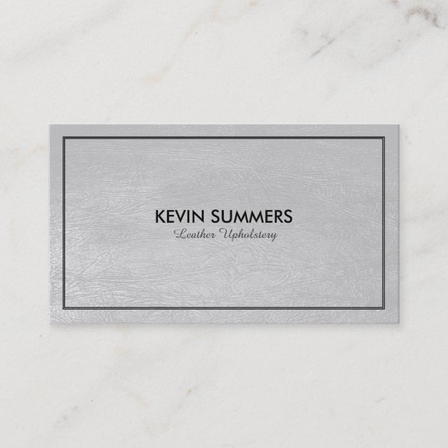 Light grey Leather Texture Black Frame Business Card (Front)