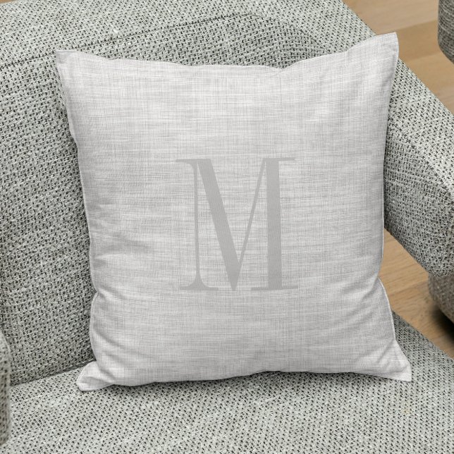 Light grey linen texture monogram cushion (Creator Uploaded)