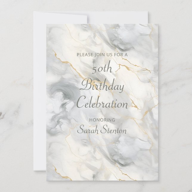 Light Grey Marble 50th Birthday Invitation (Front)