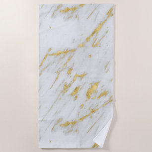 Light Grey Marble Stone And Gold Glitter Beach Towel