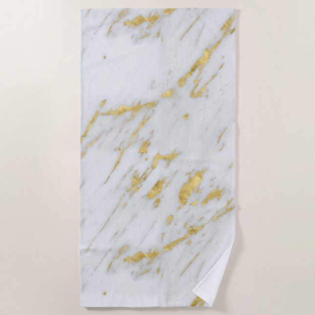 Light Grey Marble Stone And Gold Glitter Beach Towel (Front)