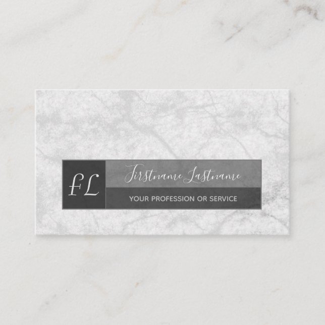 Light grey marble white marble structure monogram  business card (Front)