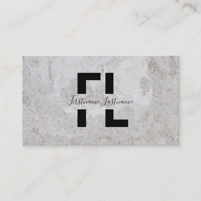 Light grey marble white marble structure monogram business card (Front)