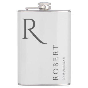 Light Grey Masculine Monogram Groomsmen Gift Hip Flask
