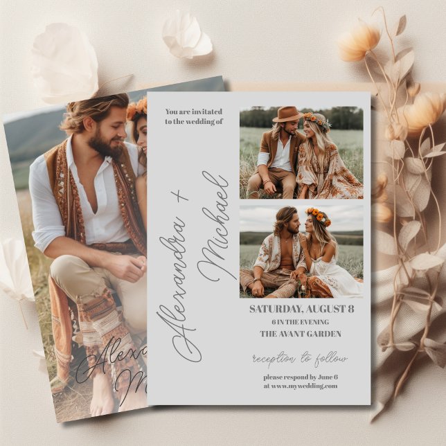 Light Grey Minimal  Overlay Photo Wedding Invitation (Creator Uploaded)