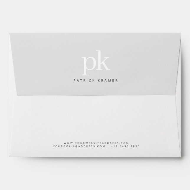 Light Grey Modern Minimalist Monogram Office Envelope (Back (Top Flap))