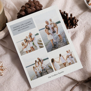 Light Grey Modern Neutral 4 Photo Elegant Holiday Card