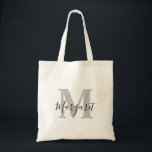 Light Grey Monogram Black Script Name Tote Bag<br><div class="desc">Light Grey Monogram Black Script Name Tote Bag. Can be given as gift to family and friends on their Birthday and Christmas.</div>