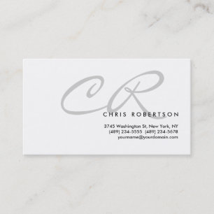 Light Grey Monogram White Standard Business Card