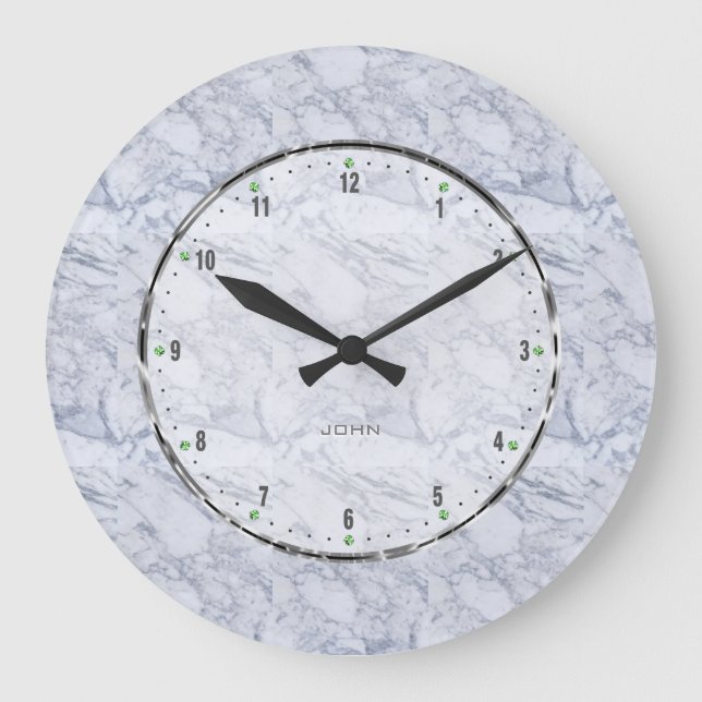 Light Grey Natural Marble Stone Pattern Large Clock (Front)