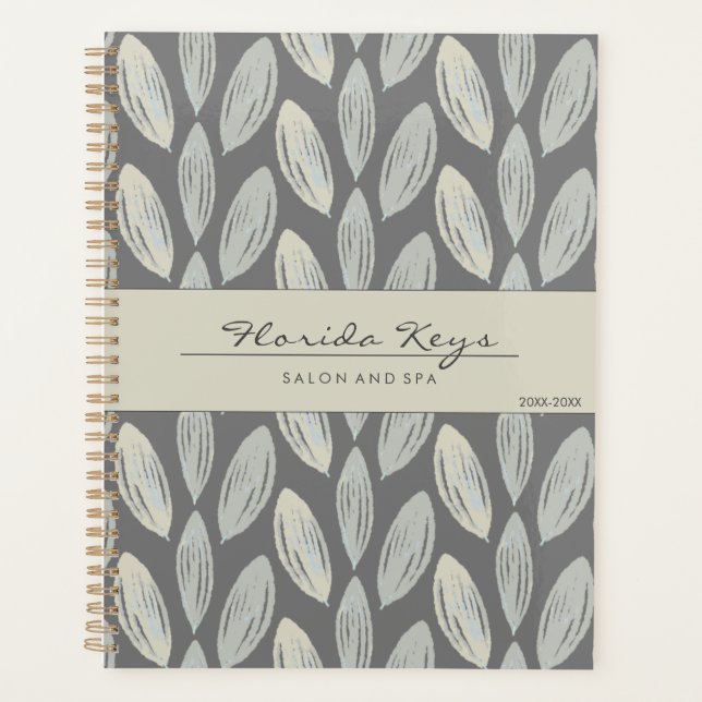 Light Grey Neutral Tones Braided Leaf Art Deco Planner (Front)