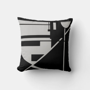 Light Grey on Black Geometric Abstract Cushion