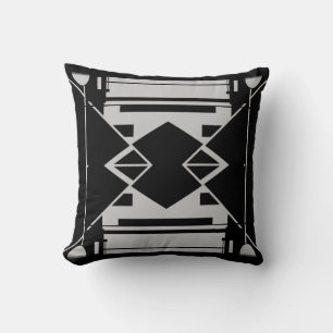 Light Grey on Black Symmetrical Art Abstract Motif Cushion