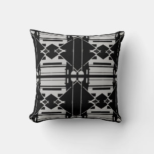 Light Grey on Black Symmetrical Large Tiles Cushion