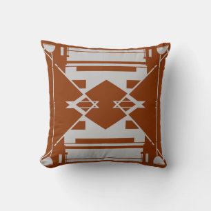 Light Grey on Brick Rust Symmetric Abstract Mosaic Cushion