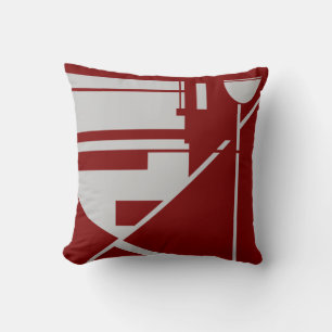 Light Grey on Dark Red Geometric Shapes Abstract  Cushion