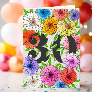 Light Grey Personalised 30th Floral Birthday Card