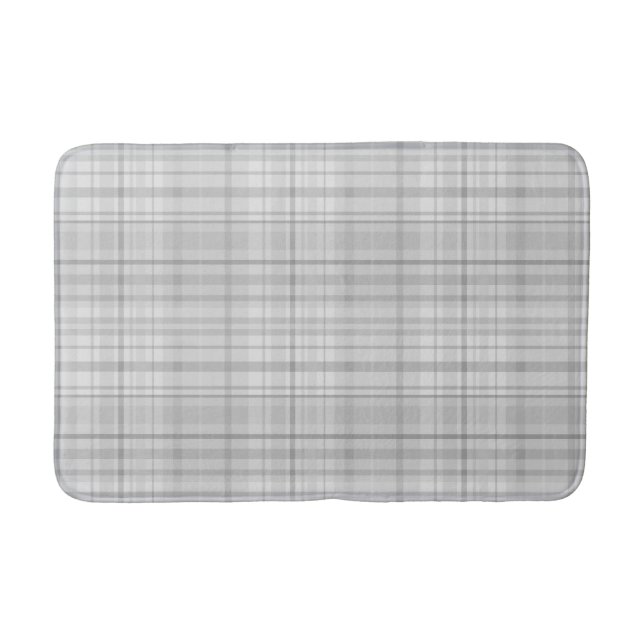 Light Grey Plaid Pattern Minimal Chic Design Bath Mat (Front)