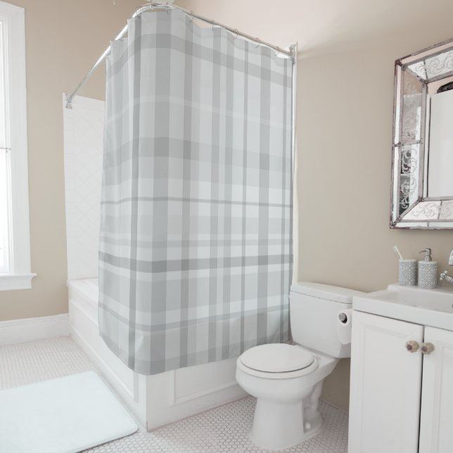 Light Grey Plaid Pattern Minimal Chic Design Shower Curtain (In Situ)