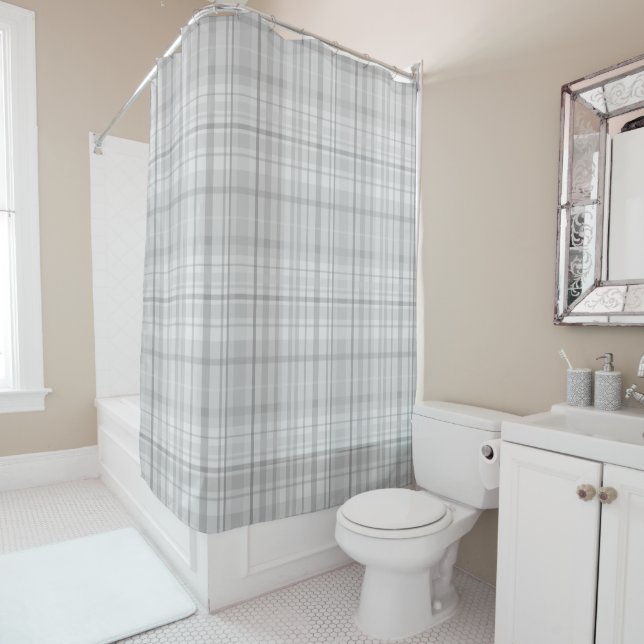 Light Grey Plaid Pattern Minimal Chic Design Shower Curtain (In Situ)