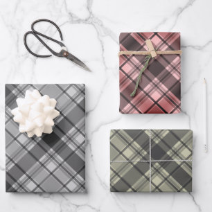 Light Grey Plaid Red Light Green Christmas Wrapping Paper Sheet