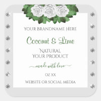 Light Grey Product Labels Green White Roses Jewels