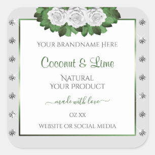 Light Grey Product Labels Green White Roses Jewels