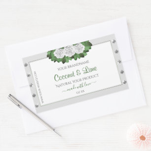 Light Grey Product Labels Green White Roses Jewels