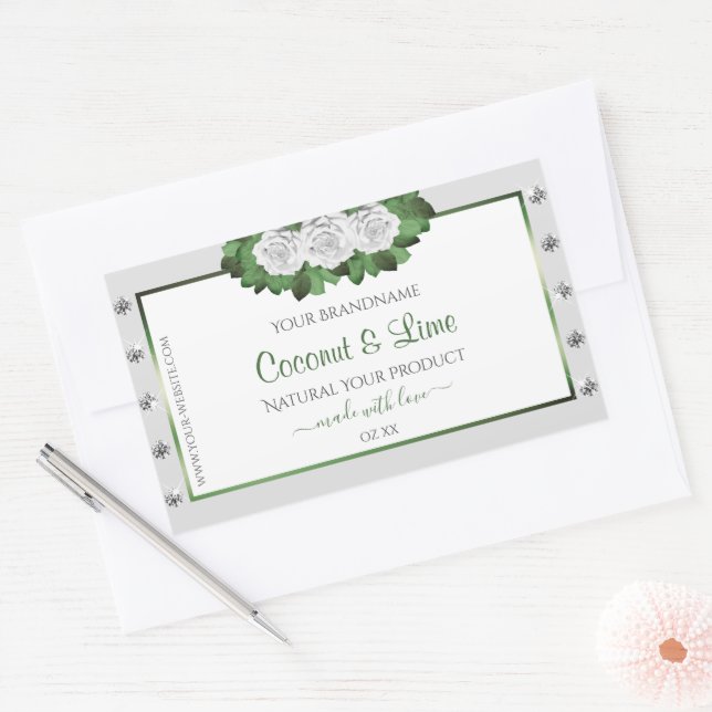 Light Grey Product Labels Green White Roses Jewels (Envelope)