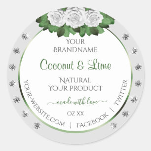 Light Grey Product Labels Green White Roses Jewels